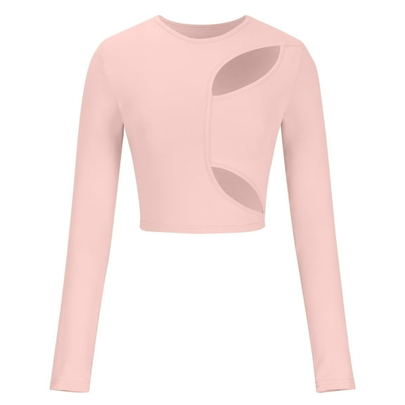 Besolor Cut out Tops for Women Long Sleeve Crop Top Crewneck Slim T-Shirts Fashion Going out Tops for Women