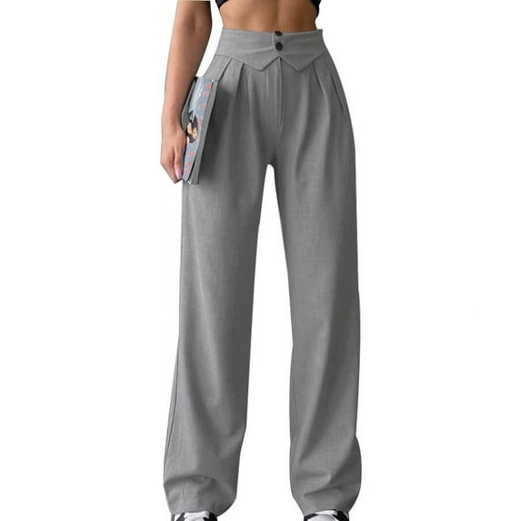 Besolor Dress Pants for Women Trendy High Waisted Straight Leg Pants Pleated Casual Work Offfice Lounge Trousers