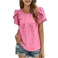 thumbnail image 1 of Besolor Dressy Tops for Women Swiss Dots Crewneck Short Sleeve Shirts Casual Loose Solid Color Summer Tunic Tees, 1 of 6