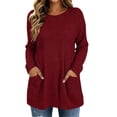 thumbnail image 1 of Besolor Fall Sweaters for Women Crew Neck Long Sleeve Tunic Top Ribbed Casual Loose Warm Pullover Tops with Pockets(X-Large,Wine), 1 of 6