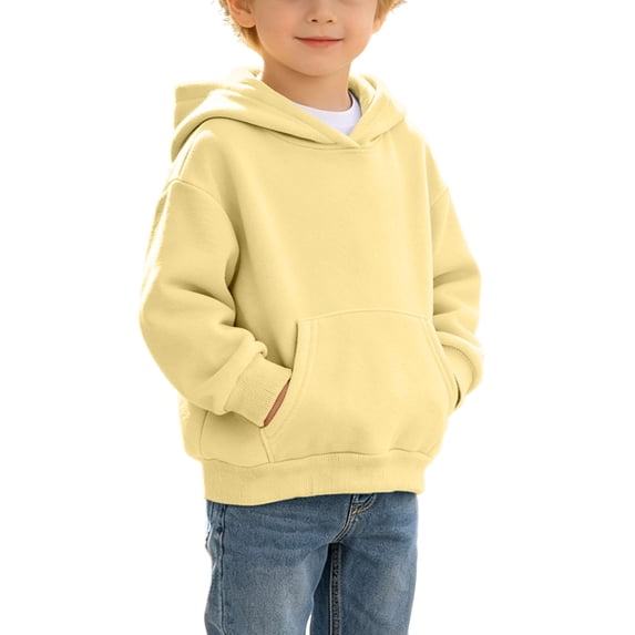 Besolor Fall Sweatshirts for Toddler Girls Boys Long Sleeve Hoodies Casual Loose Warm Outdoor Workout Pullover Tops with Pocket(12-24 Months,Yellow)