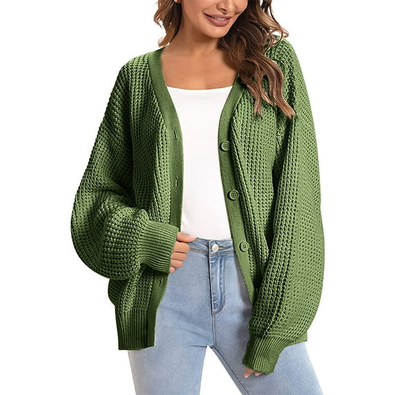 Besolor Fall Winter Cardigans for Women Casual Loose Long Sleeve Button down Open Front Knit Sweaters Coat Outerwear