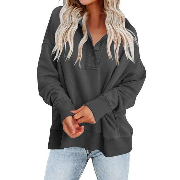 Besolor Fall Women's Lapel Long Sleeve Casual Button Up Sweatshirts Loose Lightweight Pullover Tunic Top