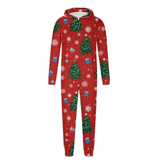 vdgthytj Family Christmas Hooded Pajamas Matching Set Funny Graphic Long Sleeve Jumpsuit Holiday Clothes Sleepwear