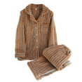 thumbnail image 1 of Besolor Fleece Fuzzy Pajamas Set for Women Striped Long Sleeve Button down Tops and Pants Winter Warm Loung Outfits, 1 of 3