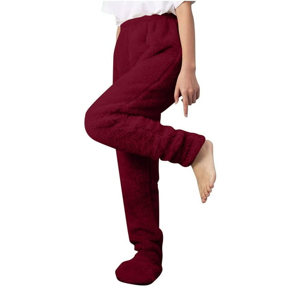 Besolor Fleece Fuzzy Pants for Women Cozy Warm Elastic Waist Soft Fall Winter Loungewear Trousers