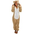 thumbnail image 1 of Besolor Fleece Pajamas for Women Plush Warm Cute Color Block Zip-Up One Piece Hooded Romper Jumpsuit Pjs Sleepwear, 1 of 9