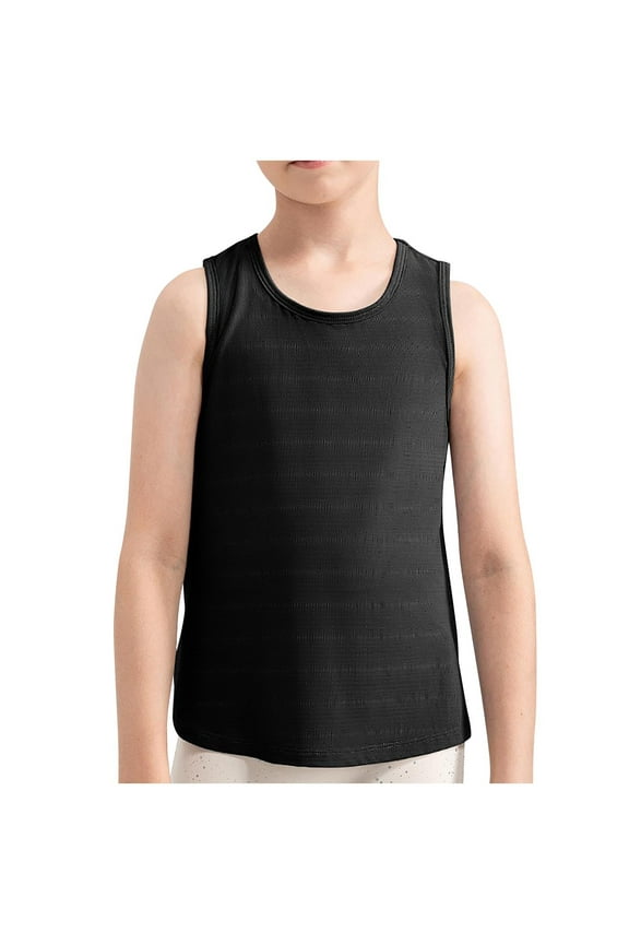 Girls Athletic Shirts Crewneck Sleeveless Open Back Breathable Yoga Workout Tank Tops for Kids