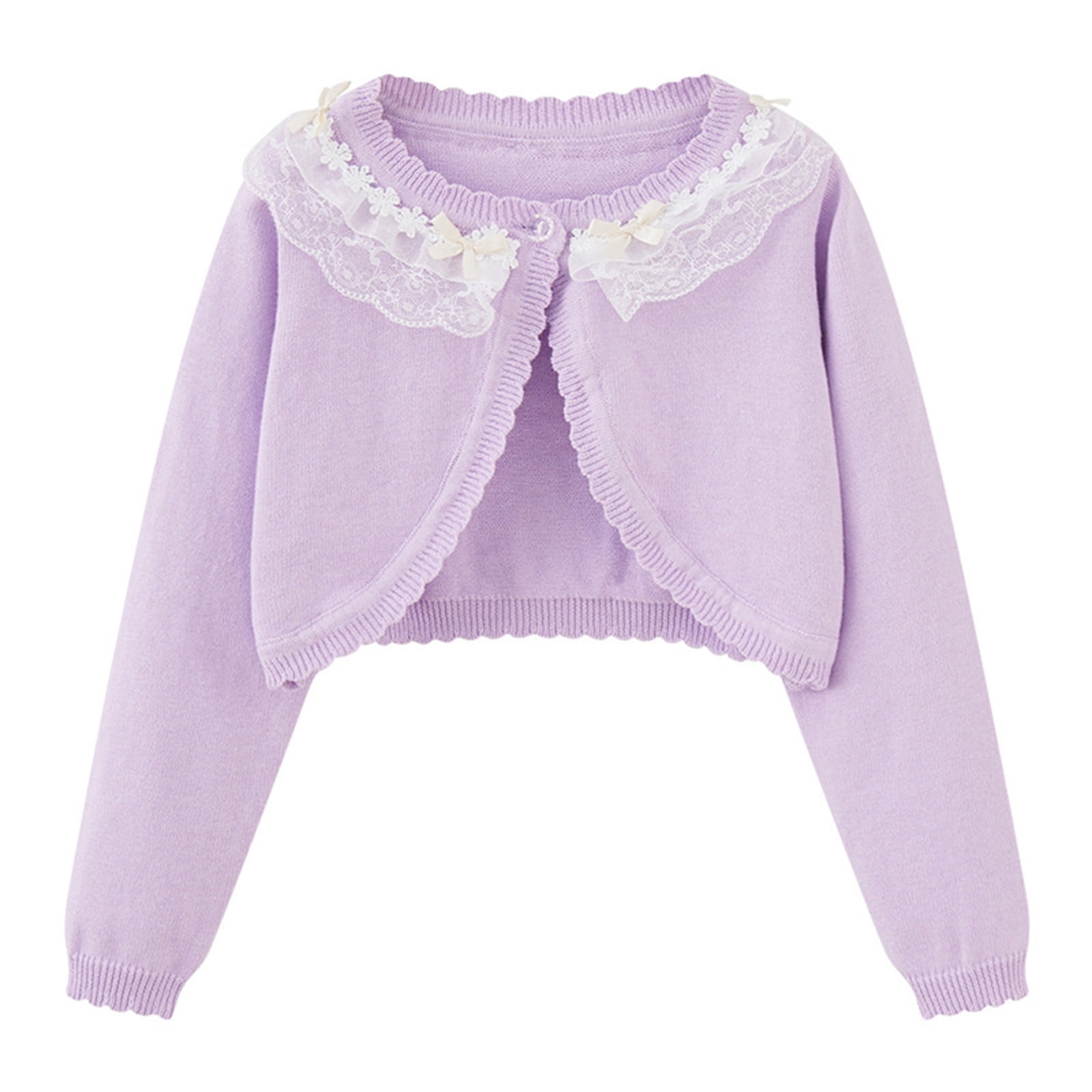 Besolor Girls Knitted Cardigan Sweater Trendy Lace Trim Long Sleeve