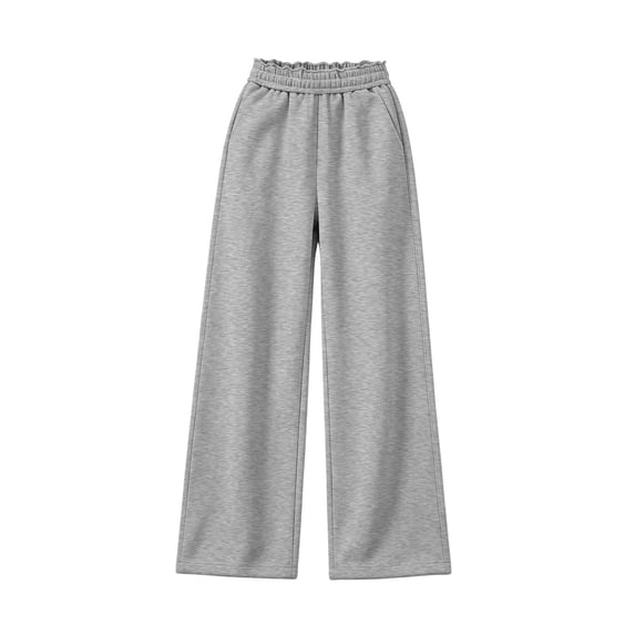 Besolor Girls Wide Leg Sweatpants Teen Kids Ruffle Elastic High Waisted Fall Winter Warm Casual Workout Running Trousers with Pocket(14-15 Years,Gray)