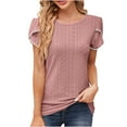 thumbnail image 1 of Besolor Going out Tops for Women Crewneck Petal Sleeve Eyelet Shirts Casual Solid Color Summer Tunic Blouse, 1 of 9