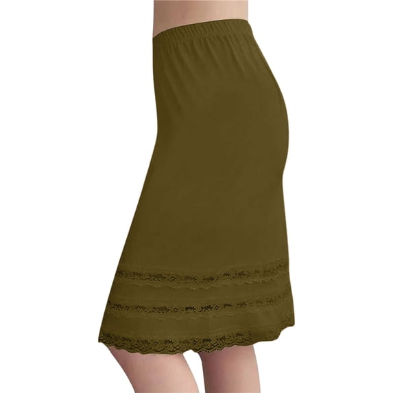 Besolor Half Slips for Women Elastic Waist Underskirt Dress Extender Lace Trim Knee Length Midi Skirt