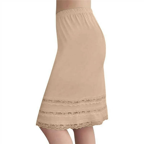 Besolor Half Slips for Women Elastic Waist Underskirt Dress Extender Lace Trim Knee Length Midi Skirt