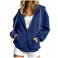 thumbnail image 1 of Besolor Hoodies for Women Fall Winter Drawstring Long Sleeve Zipper Jackets Casual Loose Thick Warm Sweatshirts Coat with Pockets(XX-Large,Blue), 1 of 7