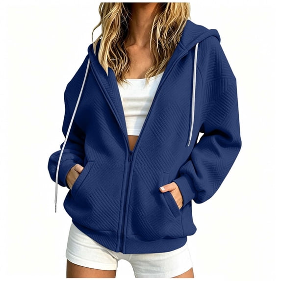 Besolor Hoodies for Women Fall Winter Drawstring Long Sleeve Zipper Jackets Casual Loose Thick Warm Sweatshirts Coat with Pockets(XX-Large,Blue)