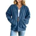 thumbnail image 1 of Besolor Jackets for Women Fall Corduroy Crewneck Long Sleeve Zip up Jacket Thick Warm Casual Loose Tops Coat with Pockets(Small,Blue), 1 of 7