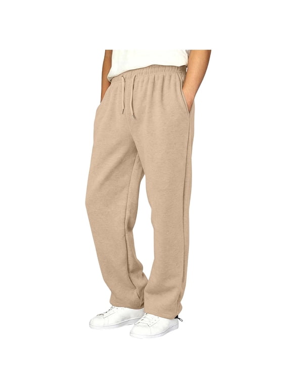 Kids Boys Clothes Sweatpants Drawstring Elastic High Waisted Straight Leg Hem Drawstring Thick Warm Fall Winter Jogger Pants(7-8 Years,Khaki)