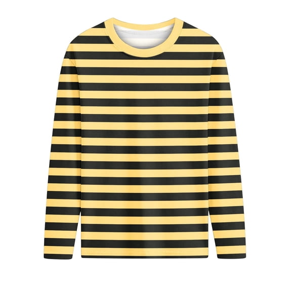Besolor Kids Boys Girls Long Sleeve Shirts Striped Crewneck Lightweight Casual Loose Basic Tees Top(13-14 Years,Yellow)