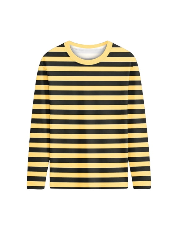 Kids Boys Girls Long Sleeve Shirts Striped Crewneck Lightweight Casual Loose Basic Tees Top(13-14 Years,Yellow)