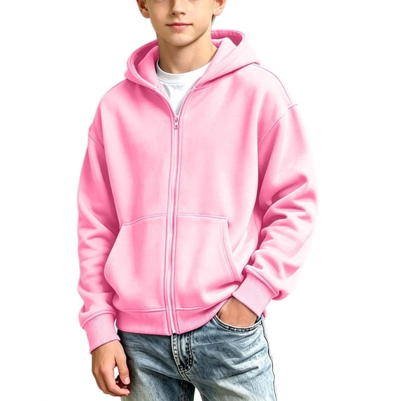 Besolor Kids Boys Girls Zip up Hoodies Fall Casual Long Sleeve Hooded Sweatshirts Teen Loose Outwear Jackets Tops with Pockets(8-9 Years,Pink)