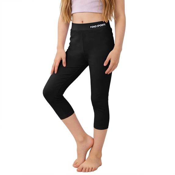 Besolor Kids Clothes Girls Capri Leggings Elastic High Waisted Slim Comfy Bottom Loungewear Yoga Pants(6-7 Years,Black)