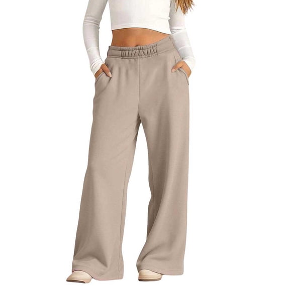 Besolor Kids Girls Clothes Wide Leg Sweatpants Elastic High Waisted Casual Loose Fall Winter Thick Warm Sweatpant with Pockets(9-10 Years,Khaki)