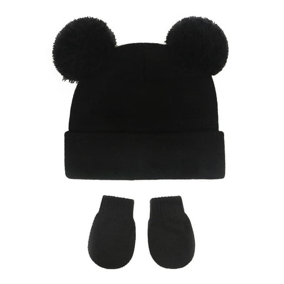 Besolor Kids Winter Beanie Hat Mittens Set Warm Toddler Baby Winter Pompom Knit Cap Gloves for Boys Girls