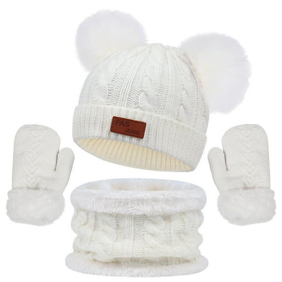 Besolor Kids Winter Beanie Hat Scarf Gloves Set Toddler Knit Warm Winter PomPoms Caps Gloves Neck Warmer for Boys Girls