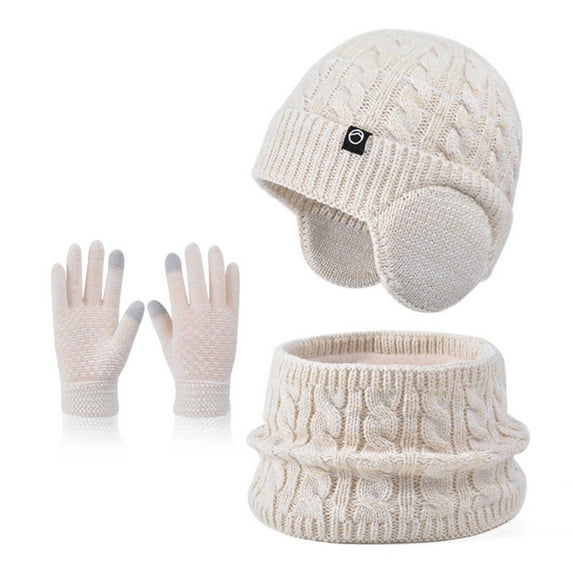 Besolor Kids Winter Hat Snow Gloves Scarf Set, Beanie with Earflaps Knit Warm Fleece Lined Cold Weather for Boys Girls