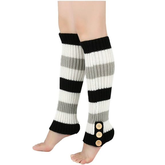 Besolor Leg Warmers for Women Fashion Striped Knit Ankle Socks Winter Warm Long Boot Socks with Button Accents