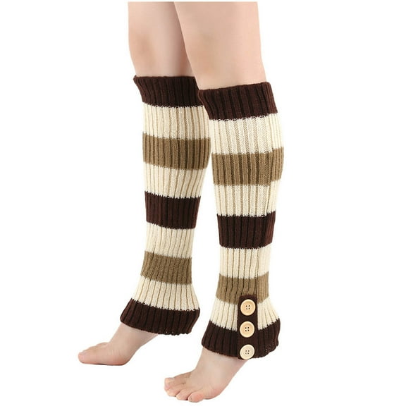 Besolor Leg Warmers for Women Fashion Striped Knit Ankle Socks Winter Warm Long Boot Socks with Button Accents