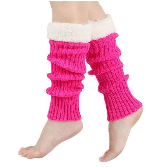 Besolor Leg Warmers for Women Girl 80s Ribbed Striped Leg Warmer Fleece Plush Trim Knitted Winter Christmas Socks