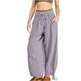 thumbnail image 1 of Besolor Linen Pants for Women Casual Baggy Elastic Waist Drawstring Wide Leg Pants Solid Color Lounge Trouser with Pockets, 1 of 7