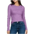 thumbnail image 1 of Besolor Long Sleeve Shirts for Women Casual Crewneck Solid Color Basic Layer Tees Tops Fall Clothes, 1 of 5