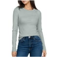 thumbnail image 1 of Besolor Long Sleeve Shirts for Women Casual Crewneck Solid Color Basic Layer Tees Tops Fall Clothes, 1 of 5