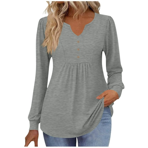 Besolor Long Sleeve Shirts for Women Casual Pleated V Neck Button Fall Tunic Tops Going out Dressy Blouses