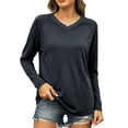 thumbnail image 1 of Besolor Long Sleeve Shirts for Women Fall V Neck Lightweight Casual Loose Base Layer T-Shirt Tops(XX-Large,Gray), 1 of 5