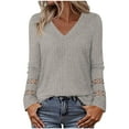 thumbnail image 1 of Besolor Long Sleeve Shirts for Women Lace V Neck Lightweight Sweaters Casual Tunic Tops Outfits Fall Fashion Clothes, 1 of 5