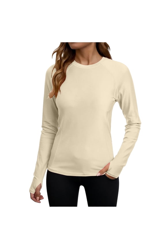 Long Sleeve Shirts for Women Thumb Hole Crewneck Summer Sun Protection Tops Lightweight Casual Athletic Running Workout Top Tees