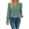 thumbnail image 1 of Besolor Long Sleeve Tops for Women Dressy Casual V Neck Eyelet Shirts Solid Color Ladies Trendy Going out Blouses, 1 of 6