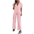 thumbnail image 1 of Besolor Lounge Sets for Women Short Sleeve Button down Tops with Wide Leg Pants Ribbed 2 Piece Outfits for Summer, 1 of 7