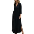 thumbnail image 1 of Besolor Maxi Dress for Women Trendy V Neck 3/4 Sleeve Casual Loose Split Flowy Fall Spring Long Dresses, 1 of 8