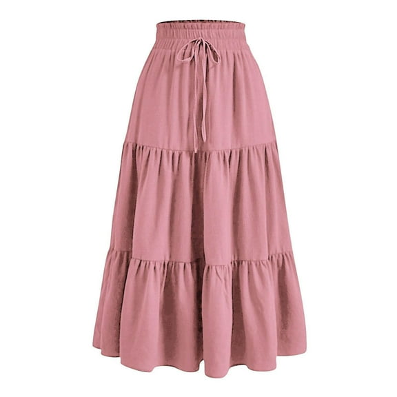 Besolor Maxi Skirts for Women Summer Elastic Waist Drawstring Ruffle Tiered a Line Flowy Beach Long Skirt