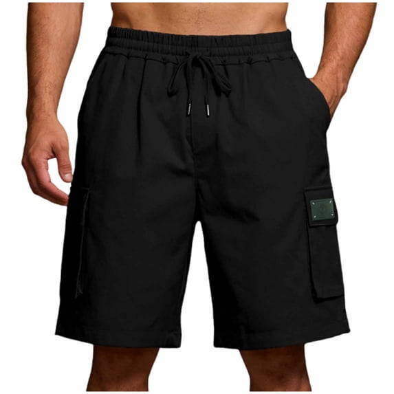 Besolor Men Cargo Shorts Wide Leg High Waisted Elastic Drawstring Casual Loose Outdoor Workout Hiking Knee Length Shorts with Pockets(XX-Large,Black)