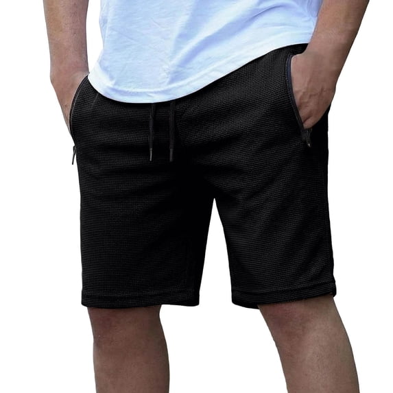 Besolor Men Running Shorts Casual Loose Drawstring Elastic Waist Wide Leg Summer Workout Short Pants with Zipper Pockets(Medium,Black)