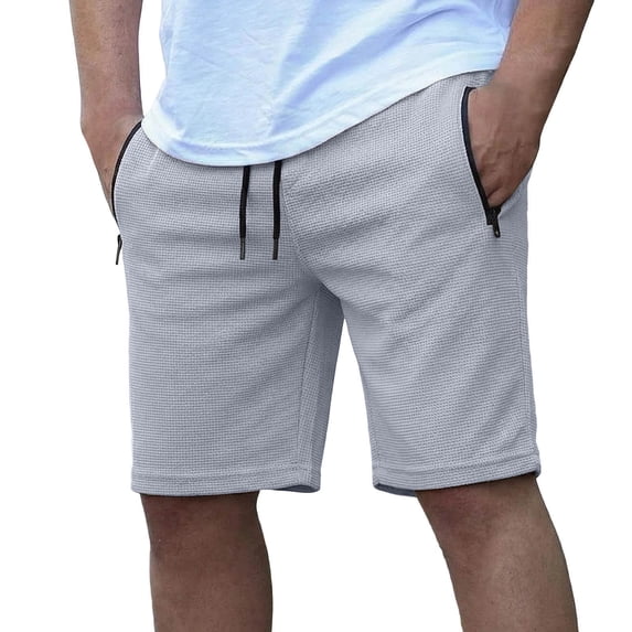 Besolor Men Running Shorts Casual Loose Drawstring Elastic Waist Wide Leg Summer Workout Short Pants with Zipper Pockets(XX-Large,Gray)