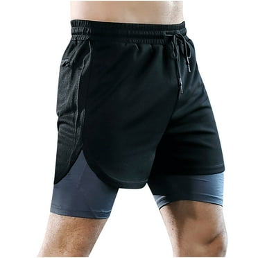 Besolor Men's 2 in 1 Running Shorts Elastic Waist Drawstring Quick Dry Workout Athletic Gym Shorts with Liner