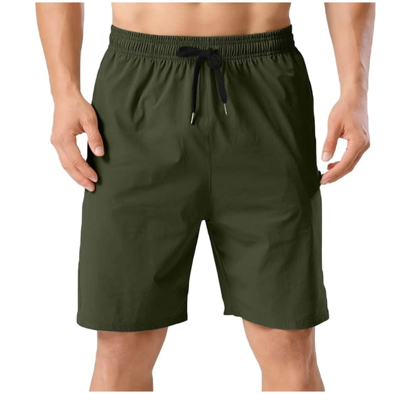 Besolor Men's Athletic Shorts Summer Wide Leg High Waisted Elastic Drawstring Casual Workout Knee Length Shorts with Pocket(X-Large,Army Green)
