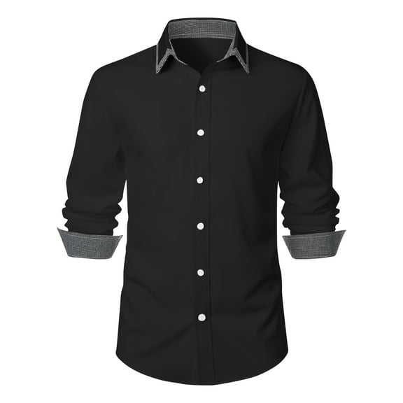 Besolor Men's Casual Button down Shirts Lapel Collar Long Sleeve Dress Shirts Wrinkle-Free Slim Business Work Blouses Black