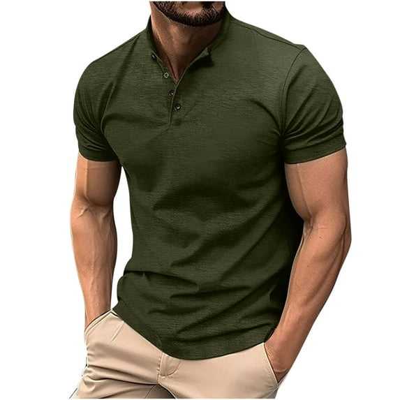 Besolor Men's Casual Summer Shirts Short Sleeve Basic Button Muscle T-Shirt Gym Workout Athletic Tee Tops